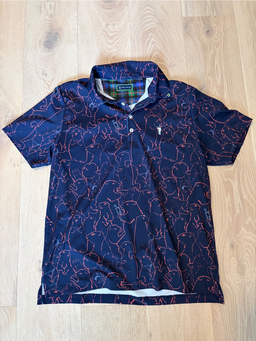 William Murray Golf Navy Polo with Coral Outline Pattern